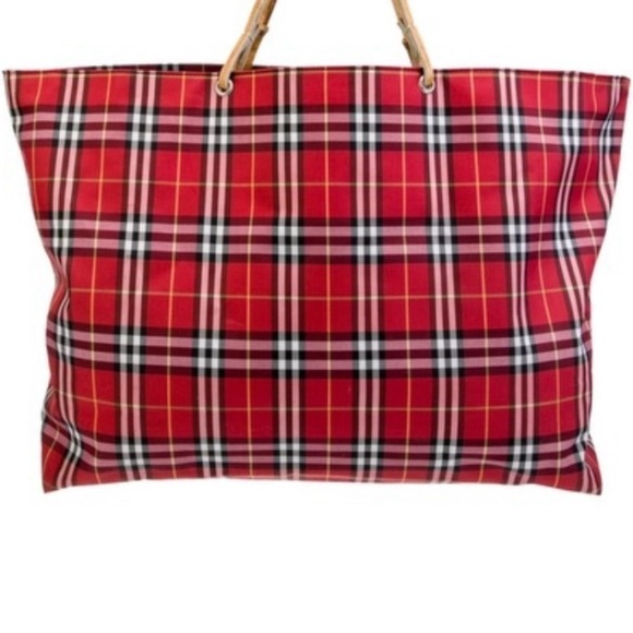 BURBERRY Nova Check Tote Bag Canvas
Leather Red Black Auth - Picture 2 of 10